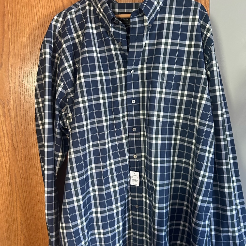 Jos. A. Bank Navy and White Plaid Button Down Shirt